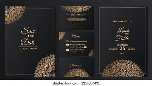 Cartas o invitaciones con mandala patternornament elegante tarjeta de invitación de boda , invitación, banner de la cubierta de fondo. Tarjeta de adorno festiva de lujo de encaje. Islam, árabe, indio, turco, ,Pakistán 