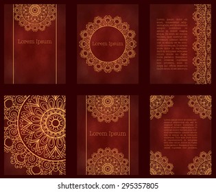 Cards or invitations with mandala pattern.Vector vintage hand-drawn highly detailed round mandala elements. Luxury lace festive ornament card. Islam, Arabic, Indian, Turkish, Ottoman, Pakistan motifs.