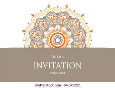 Cards or invitations with mandala pattern.Vector vintage hand-drawn highly detailed mandala elements. Luxury lace festive ornament card. Islam, Arabic, Indian, Turkish, Ottoman, Pakistan motifs.