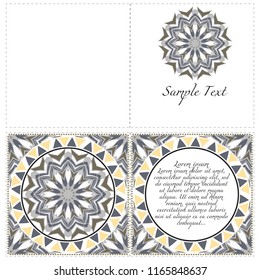Cards or Invitations set with mandala design . The front and rear side. Vector illustration