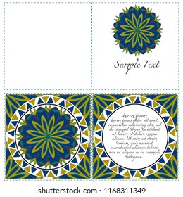 Cards or Invitations set with mandala design . The front and rear side. Vector illustration