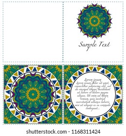 Cards or Invitations set with mandala design . The front and rear side. Vector illustration