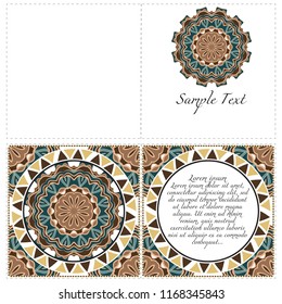 Cards or Invitations set with mandala design . The front and rear side. Vector illustration