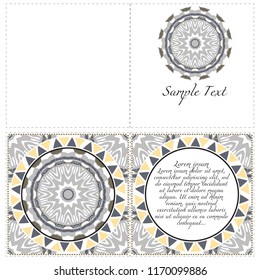 Cards or Invitations set with mandala design . The front and rear side. Vector illustration