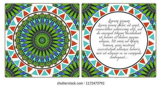 Cards or Invitations set with mandala design . The front and rear side. Vector illustration.