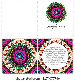 Cards or Invitations set with mandala design . The front and rear side. Vector illustration.