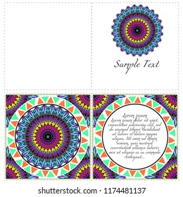 Cards or Invitations set with mandala design . The front and rear side. Vector illustration.