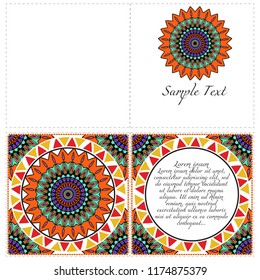 Cards or Invitations set with mandala design . The front and rear side. Vector illustration.
