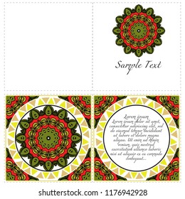 Cards or Invitations set with mandala design . The front and rear side. Vector illustration.