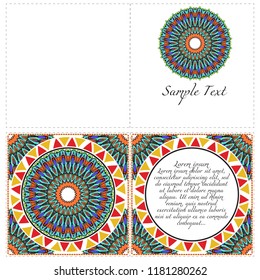 Cards or Invitations set with mandala design . The front and rear side. Vector illustration.