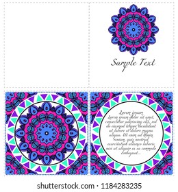 Cards or Invitations set with mandala design . The front and rear side. Vector illustration.