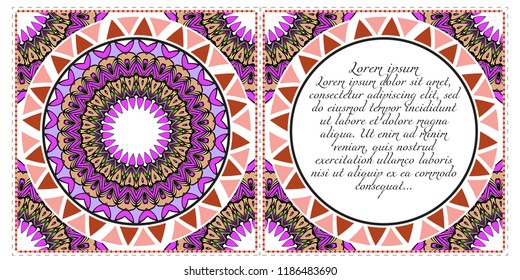 Cards or Invitations set with mandala design . The front and rear side. Vector illustration.