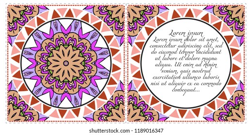 Cards or Invitations set with mandala design . The front and rear side. Vector illustration.