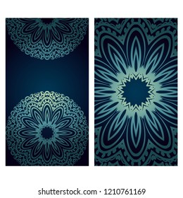 Cards or Invitations set with mandala design . The front and rear side. Vector illustration.