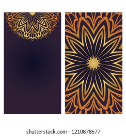 Cards or Invitations set with mandala design . The front and rear side. Vector illustration.