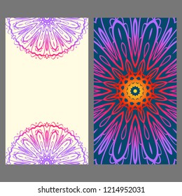 Cards or Invitations set with mandala design . The front and rear side. Vector illustration.