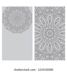 Cards or Invitations set with mandala design . The front and rear side. Vector illustration.
