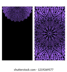 Cards or Invitations set with mandala design . The front and rear side. Vector illustration.