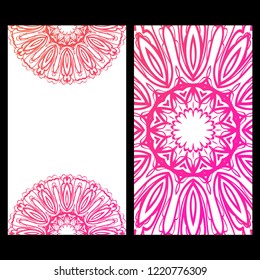 Cards or Invitations set with mandala design . The front and rear side. Vector illustration.