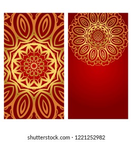 Cards or Invitations set with mandala design . The front and rear side. Vector illustration.