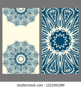 Cards or Invitations set with mandala design . The front and rear side. Vector illustration.
