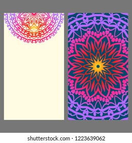 Cards or Invitations set with mandala design . The front and rear side. Vector illustration.