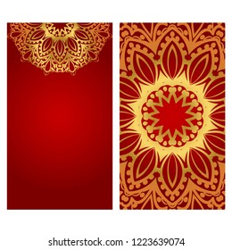 Cards or Invitations set with mandala design . The front and rear side. Vector illustration.