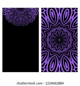 Cards or Invitations set with mandala design . The front and rear side. Vector illustration.
