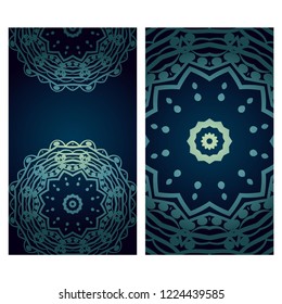 Cards or Invitations set with mandala design . The front and rear side. Vector illustration.
