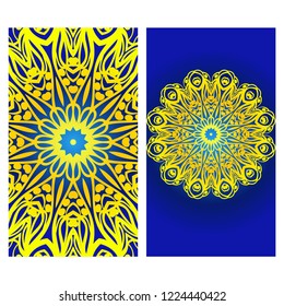 Cards or Invitations set with mandala design . The front and rear side. Vector illustration.