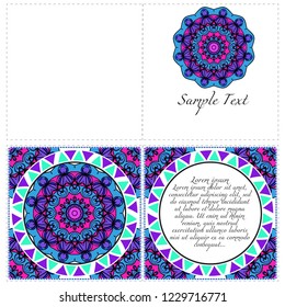 Cards or Invitations set with mandala design . The front and rear side. Vector illustration.