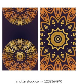Cards or Invitations set with mandala design . The front and rear side. Vector illustration.
