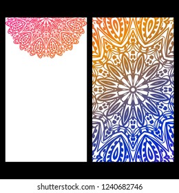 Cards or Invitations set with mandala design . The front and rear side. Vector illustration.