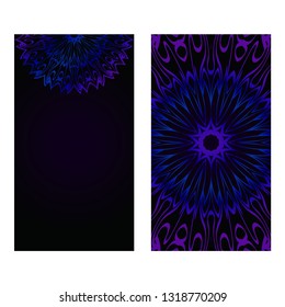 Cards Or Invitations Set With Mandala Design . The Front And Rear Side. Vector Illustration. Blue, black color.