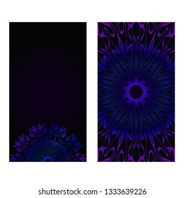 Cards Or Invitations Set With Mandala Design . The Front And Rear Side. Vector Illustration. Blue, black color.