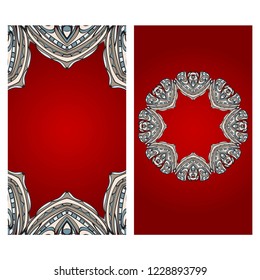 Cards or Invitations set with mandala frame ornament. Vector illustration. For wedding, bridal, Valentine's day, greeting card invitation.