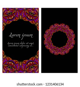 Cards or Invitations set with mandala frame ornament. Vector illustration. For wedding, bridal, Valentine's day, greeting card invitation.