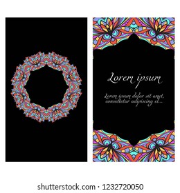 Cards or Invitations set with mandala frame ornament. Vector illustration. For wedding, bridal, Valentine's day, greeting card invitation.