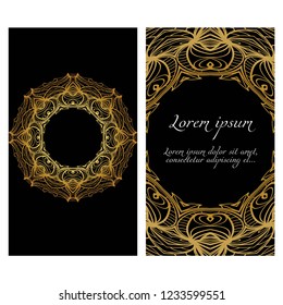 Cards or Invitations set with mandala frame ornament. Vector illustration. For wedding, bridal, Valentine's day, greeting card invitation.