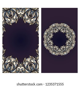 Cards or Invitations set with mandala frame ornament. Vector illustration. For wedding, bridal, Valentine's day, greeting card invitation.
