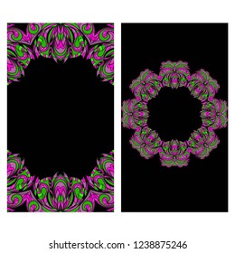 Cards or Invitations set with mandala frame ornament. Vector illustration. For wedding, bridal, Valentine's day, greeting card invitation.