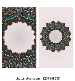 Cards or Invitations set with mandala frame ornament. Vector illustration. For wedding, bridal, Valentine's day, greeting card invitation.