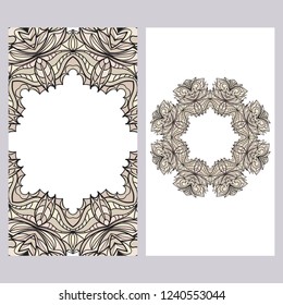 Cards or Invitations set with mandala frame ornament. Vector illustration. For wedding, bridal, Valentine's day, greeting card invitation.