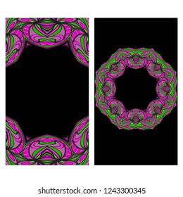 Cards or Invitations set with mandala frame ornament. Vector illustration. For wedding, bridal, Valentine's day, greeting card invitation.