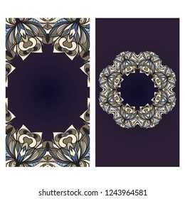Cards or Invitations set with mandala frame ornament. Vector illustration. For wedding, bridal, Valentine's day, greeting card invitation.