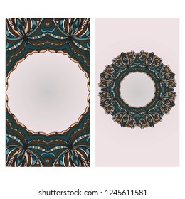 Cards or Invitations set with mandala frame ornament. Vector illustration. For wedding, bridal, Valentine's day, greeting card invitation.