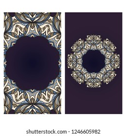 Cards or Invitations set with mandala frame ornament. Vector illustration. For wedding, bridal, Valentine's day, greeting card invitation.