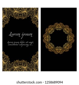 Cards or Invitations set with mandala frame ornament. Vector illustration. For wedding, bridal, Valentine's day, greeting card invitation.