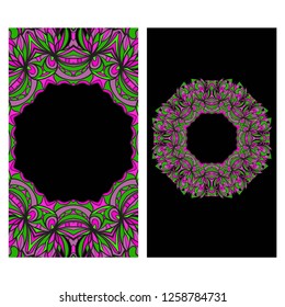 Cards or Invitations set with mandala frame ornament. Vector illustration. For wedding, bridal, Valentine's day, greeting card invitation.