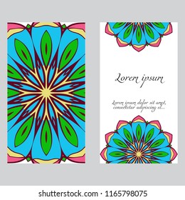 Cards or Invitations set with mandala ornament. Vector illustration. For wedding, bridal, Valentine's day, greeting card invitation